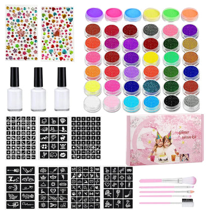 Colorful Diamond Glitter Tattoo Set - Kids Face & Body Art Kit - Cake Pops Parties