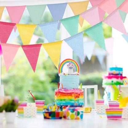 Colorful Jute Linen Birthday Bunting Garland - Cake Pops Parties