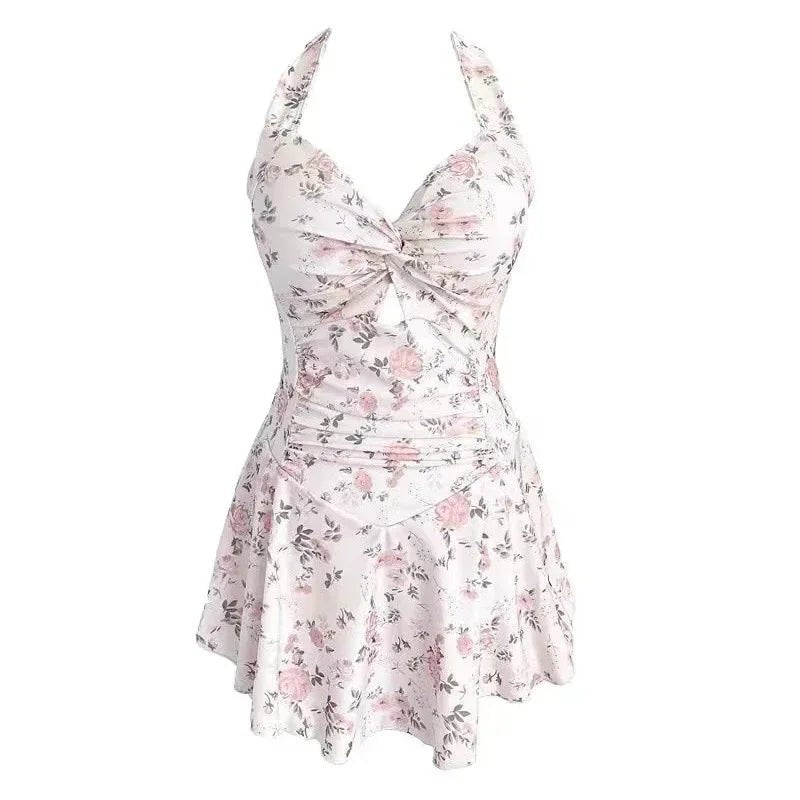 Elegant High Waist One Piece Swimsuit for Women - Hanging Neck Beach Dress - Cake Pops Parties