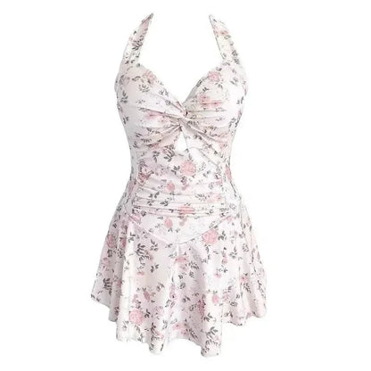 Elegant High Waist One Piece Swimsuit for Women - Hanging Neck Beach Dress - Cake Pops Parties