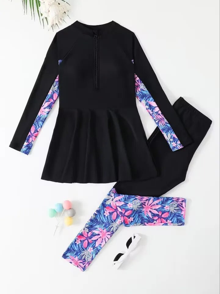 Girls 3 - Piece Swimwear | Long Sleeve Top, Dress & Pants | Kids Bathers - Cake Pops Parties