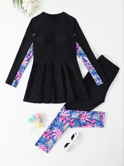 Girls 3 - Piece Swimwear | Long Sleeve Top, Dress & Pants | Kids Bathers - Cake Pops Parties