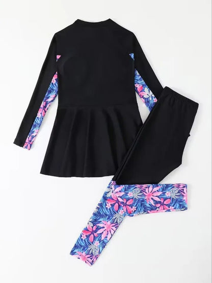 Girls 3 - Piece Swimwear | Long Sleeve Top, Dress & Pants | Kids Bathers - Cake Pops Parties