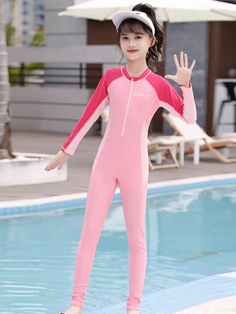 Girls Long Sleeve One Piece Swimsuit | UV Protection Swimwear - Cake Pops Parties