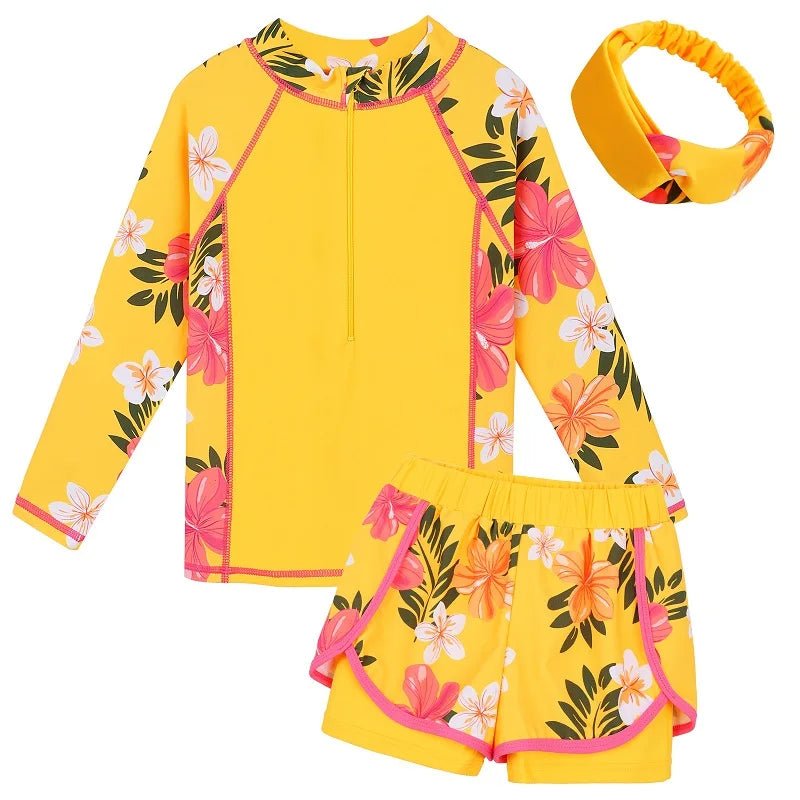 Girls Long Sleeve Tankini Swimsuit with Zipper | Kids Surfing Suit - Cake Pops Parties