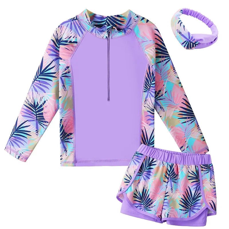 Girls Long Sleeve Tankini Swimsuit with Zipper | Kids Surfing Suit - Cake Pops Parties