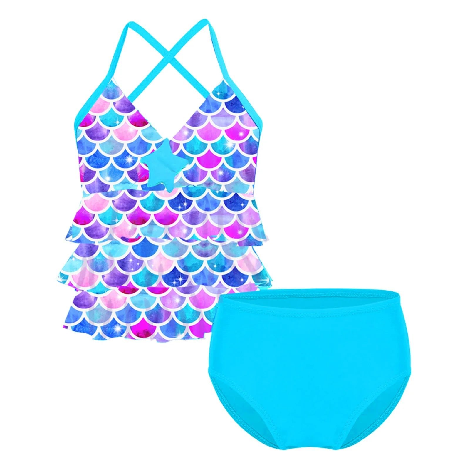 Girls Mermaid Swimsuit 2pc Bikini Set | Kids Summer Beach Bathing Suit - Cake Pops Parties