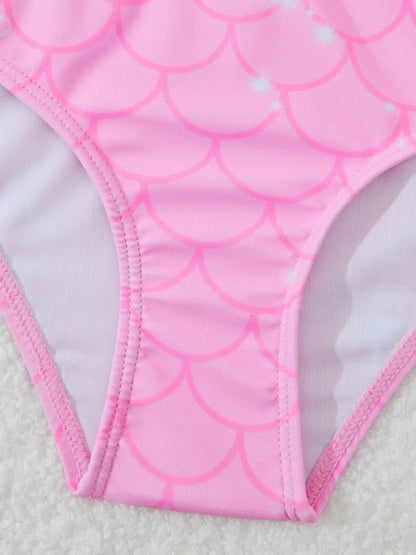 Girls Mermaid Tail Pink Ruffle Bikini Set | Kids Summer Beach Swimsuit - Cake Pops Parties