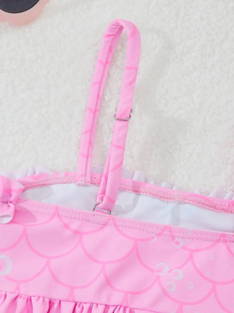 Girls Mermaid Tail Pink Ruffle Bikini Set | Kids Summer Beach Swimsuit - Cake Pops Parties