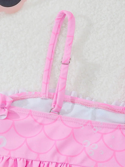 Girls Mermaid Tail Pink Ruffle Bikini Set | Kids Summer Beach Swimsuit - Cake Pops Parties