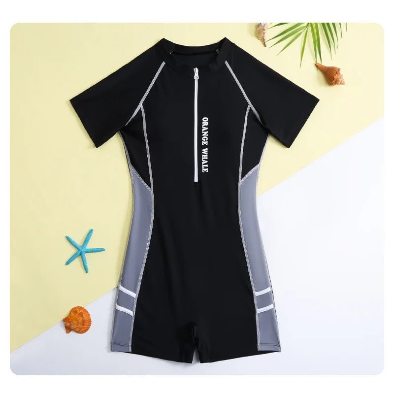 Girls One Piece Swimsuit | Kids Short Sleeve Solid Bathing Suit Summer - Cake Pops Parties