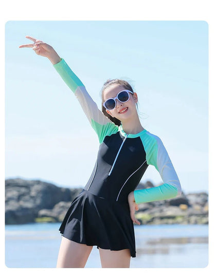 Girls Princess Skirt Swimsuit | Long Sleeve UV Protection Swim Set - Cake Pops Parties