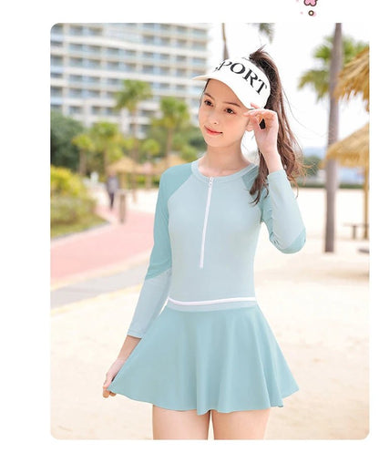 Girls Princess Skirt Swimsuit | Long Sleeve UV Protection Swim Set - Cake Pops Parties