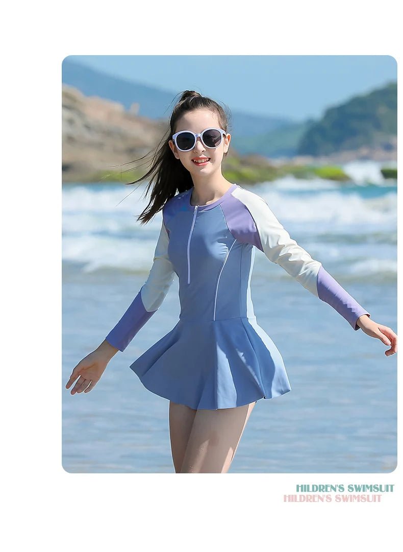 Girls Princess Skirt Swimsuit | Long Sleeve UV Protection Swim Set - Cake Pops Parties