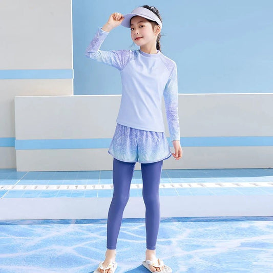 Girls Two - Piece Double Layer Long Sleeve Swimsuit with Sun Protection - Cake Pops Parties