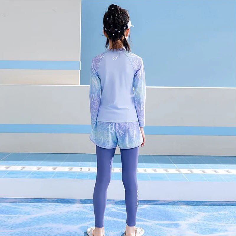 Girls Two - Piece Double Layer Long Sleeve Swimsuit with Sun Protection - Cake Pops Parties