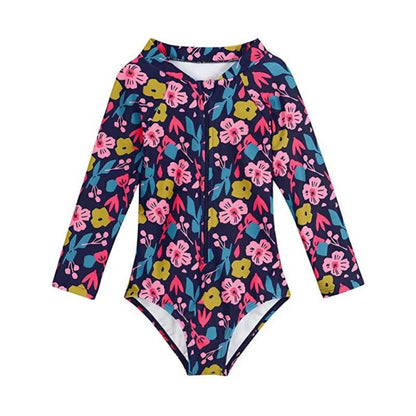 Girls UV Protection One - Piece Suit | Long Sleeve Sun Safe Swimwear - Cake Pops Parties
