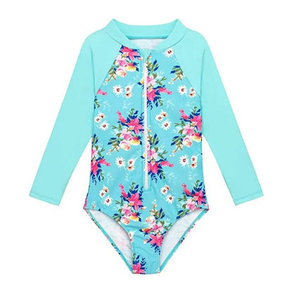 Girls UV Protection One - Piece Suit | Long Sleeve Sun Safe Swimwear - Cake Pops Parties