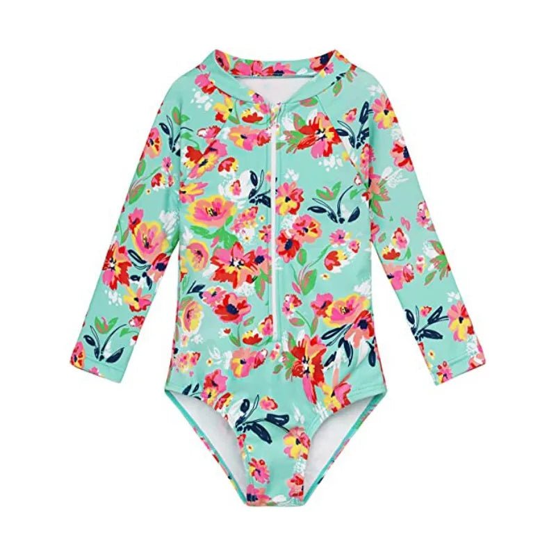 Girls UV Protection One - Piece Suit | Long Sleeve Sun Safe Swimwear - Cake Pops Parties