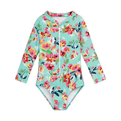 Girls UV Protection One - Piece Suit | Long Sleeve Sun Safe Swimwear - Cake Pops Parties