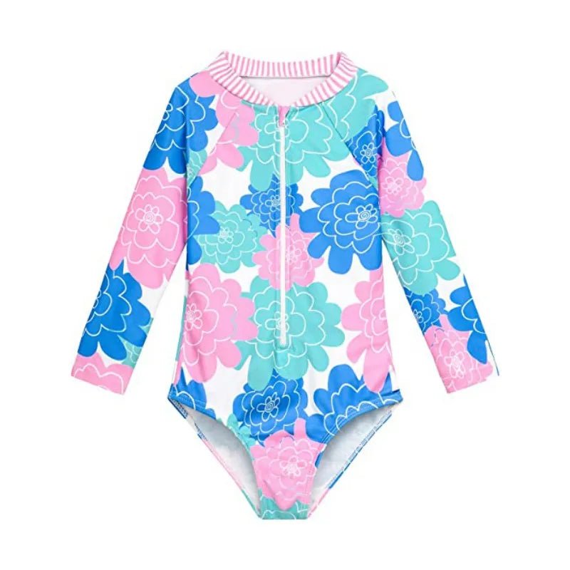 Girls UV Protection One - Piece Suit | Long Sleeve Sun Safe Swimwear - Cake Pops Parties