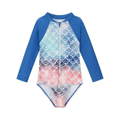 Girls UV Protection One - Piece Suit | Long Sleeve Sun Safe Swimwear - Cake Pops Parties