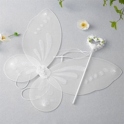 Girls White Butterfly Wings Set with Magic Wand - Cake Pops Parties