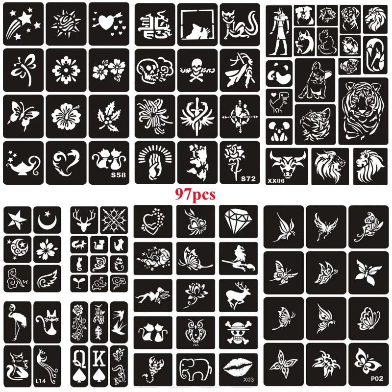 Glitter Tattoo Stencil Kit - DIY Art for Men, Women, Kids - Cake Pops Parties