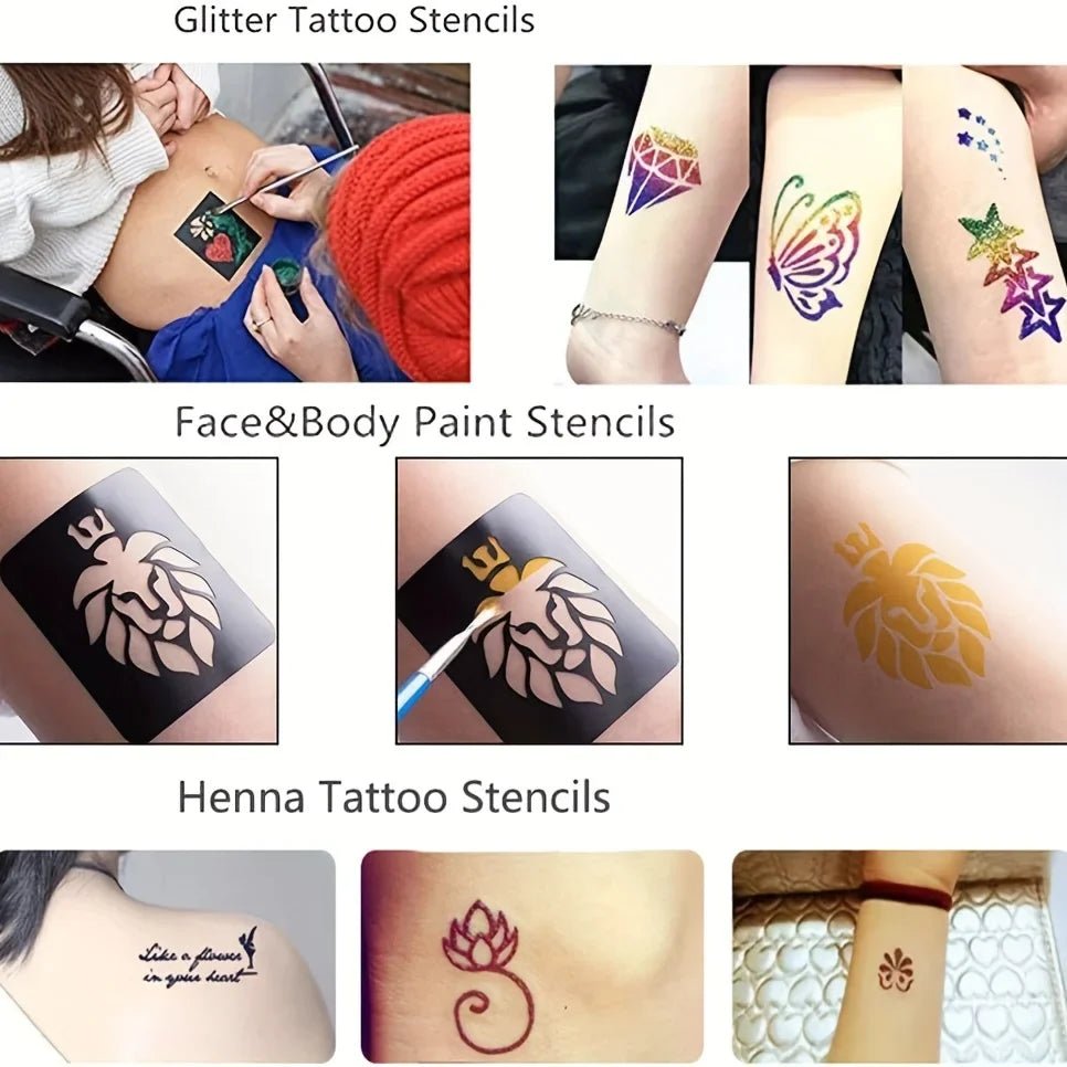 Glitter Tattoo Stencil Kit - DIY Art for Men, Women, Kids - Cake Pops Parties