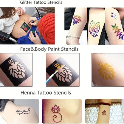 Glitter Tattoo Stencil Kit - DIY Art for Men, Women, Kids - Cake Pops Parties