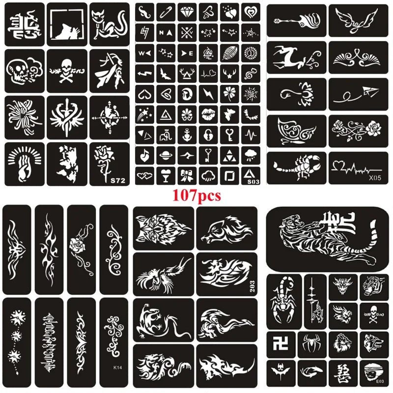 Glitter Tattoo Stencil Kit - DIY Art for Men, Women, Kids - Cake Pops Parties