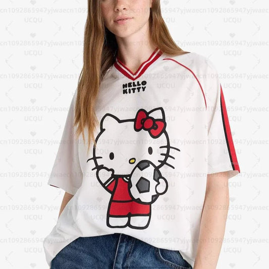 Hello Kitty 3D Print Unisex V - Neck Sporty Summer Graphic Tee - Cake Pops Parties