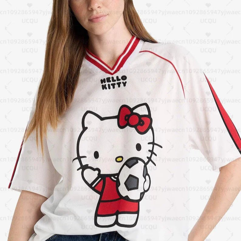 Hello Kitty 3D Print Unisex V - Neck Sporty Summer Graphic Tee - Cake Pops Parties