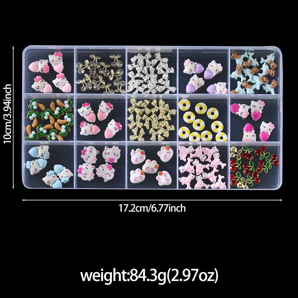 Hello Kitty 3D Strawberry Nail Art Charms 15Grid Rhinestone Set - Cake Pops Parties