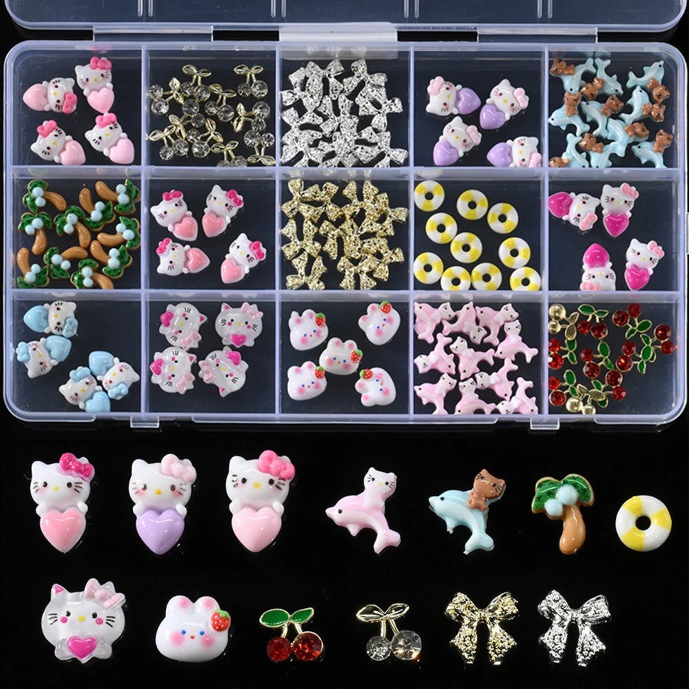 Hello Kitty 3D Strawberry Nail Art Charms 15Grid Rhinestone Set - Cake Pops Parties