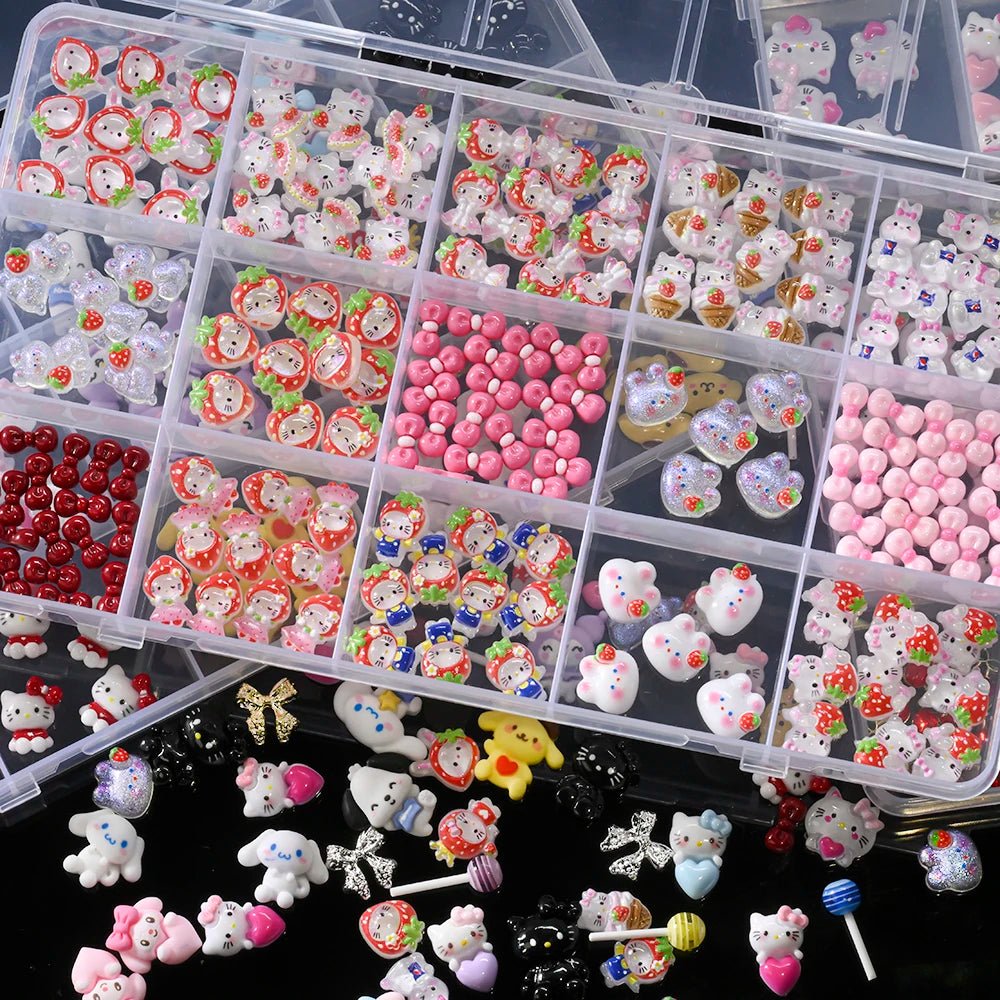 Hello Kitty 3D Strawberry Nail Art Charms 15Grid Rhinestone Set - Cake Pops Parties