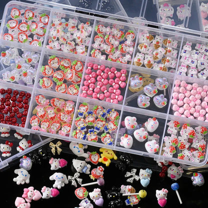 Hello Kitty 3D Strawberry Nail Art Charms 15Grid Rhinestone Set - Cake Pops Parties
