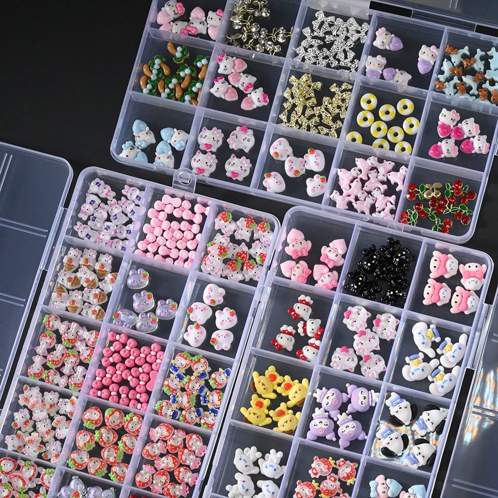 Hello Kitty 3D Strawberry Nail Art Charms 15Grid Rhinestone Set - Cake Pops Parties
