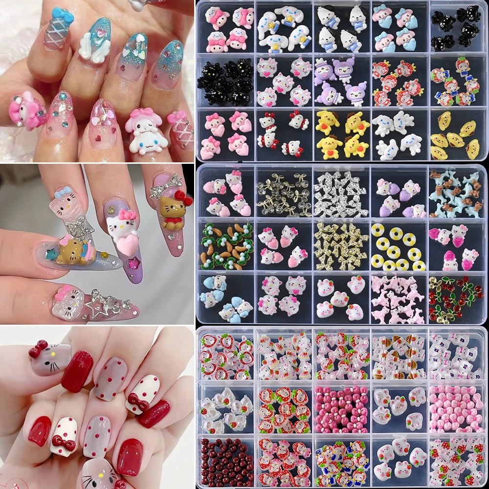 Hello Kitty 3D Strawberry Nail Art Charms 15Grid Rhinestone Set - Cake Pops Parties
