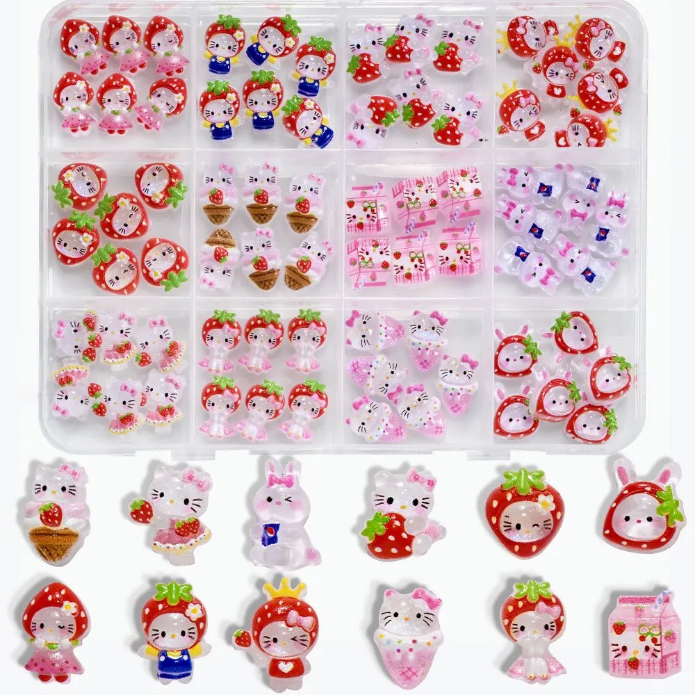 Hello Kitty 3D Strawberry Nail Art Charms 15Grid Rhinestone Set - Cake Pops Parties