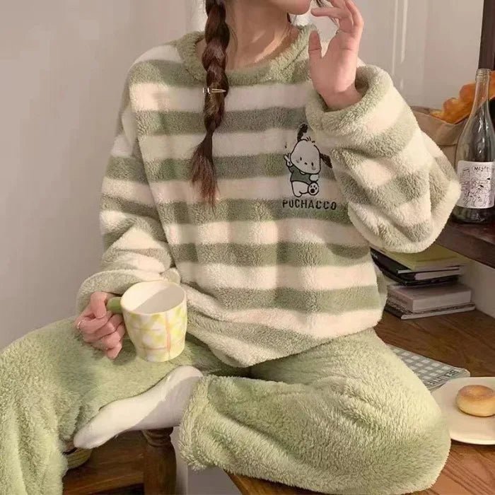 Hello Kitty Autumn Winter Pajamas | Thick Couples Nightwear Sets - Cake Pops Parties