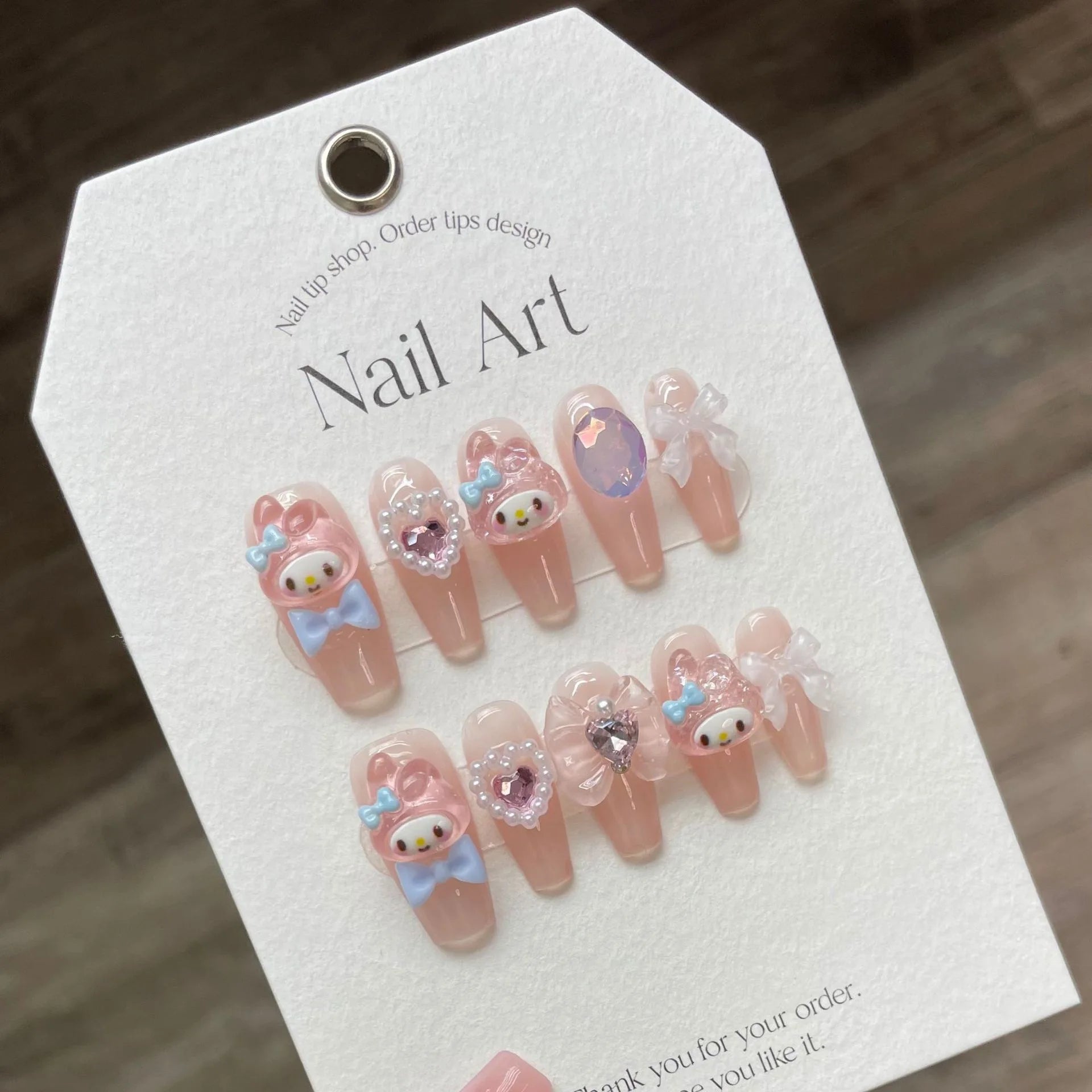 Hello Kitty Black Y2K Press On Nails 10pc DIY Short Minimalist - Cake Pops Parties
