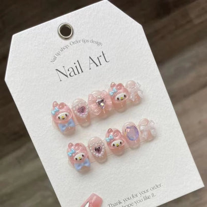 Hello Kitty Black Y2K Press On Nails 10pc DIY Short Minimalist - Cake Pops Parties