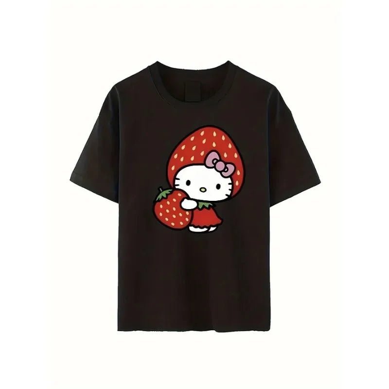 Hello Kitty Bow Car Star Print Unisex Soft Cotton Black Tee - Cake Pops Parties