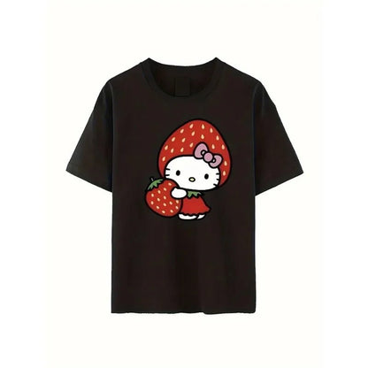 Hello Kitty Bow Car Star Print Unisex Soft Cotton Black Tee - Cake Pops Parties
