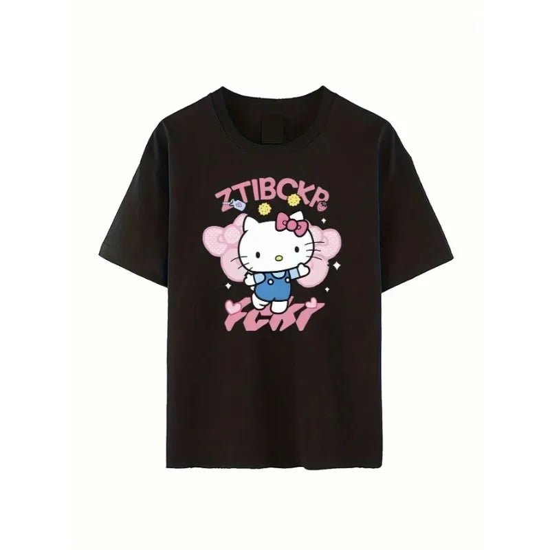 Hello Kitty Bow Car Star Print Unisex Soft Cotton Black Tee - Cake Pops Parties