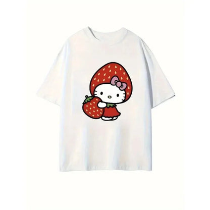 Hello Kitty Bow Car Star Print Unisex Soft Cotton Black Tee - Cake Pops Parties