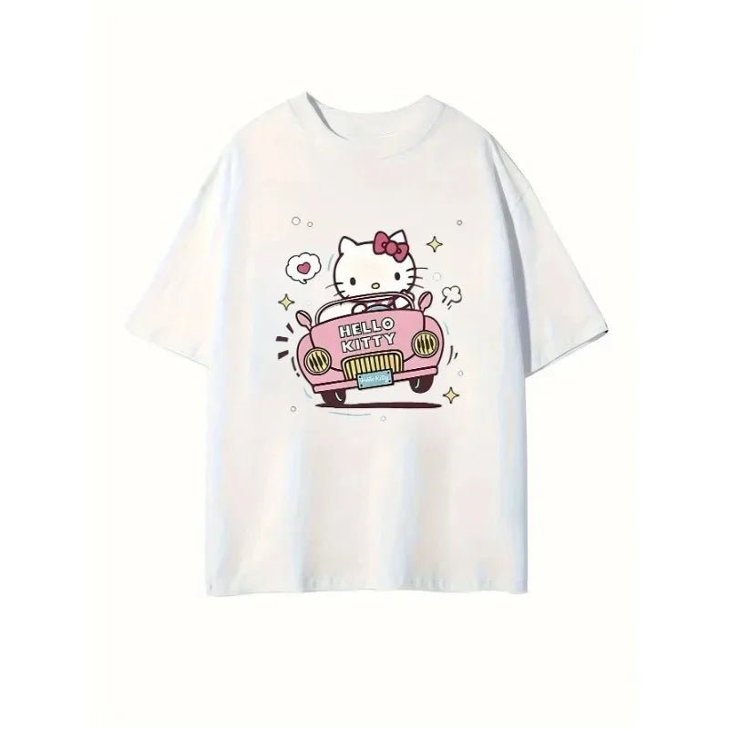 Hello Kitty Bow Car Star Print Unisex Soft Cotton Black Tee - Cake Pops Parties