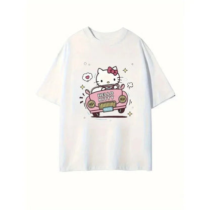 Hello Kitty Bow Car Star Print Unisex Soft Cotton Black Tee - Cake Pops Parties
