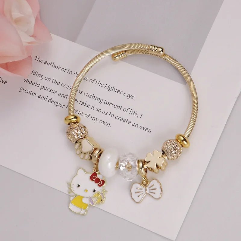 Hello Kitty Bowknot Crystal Stainless Steel Adjustable Bracelet - Cake Pops Parties